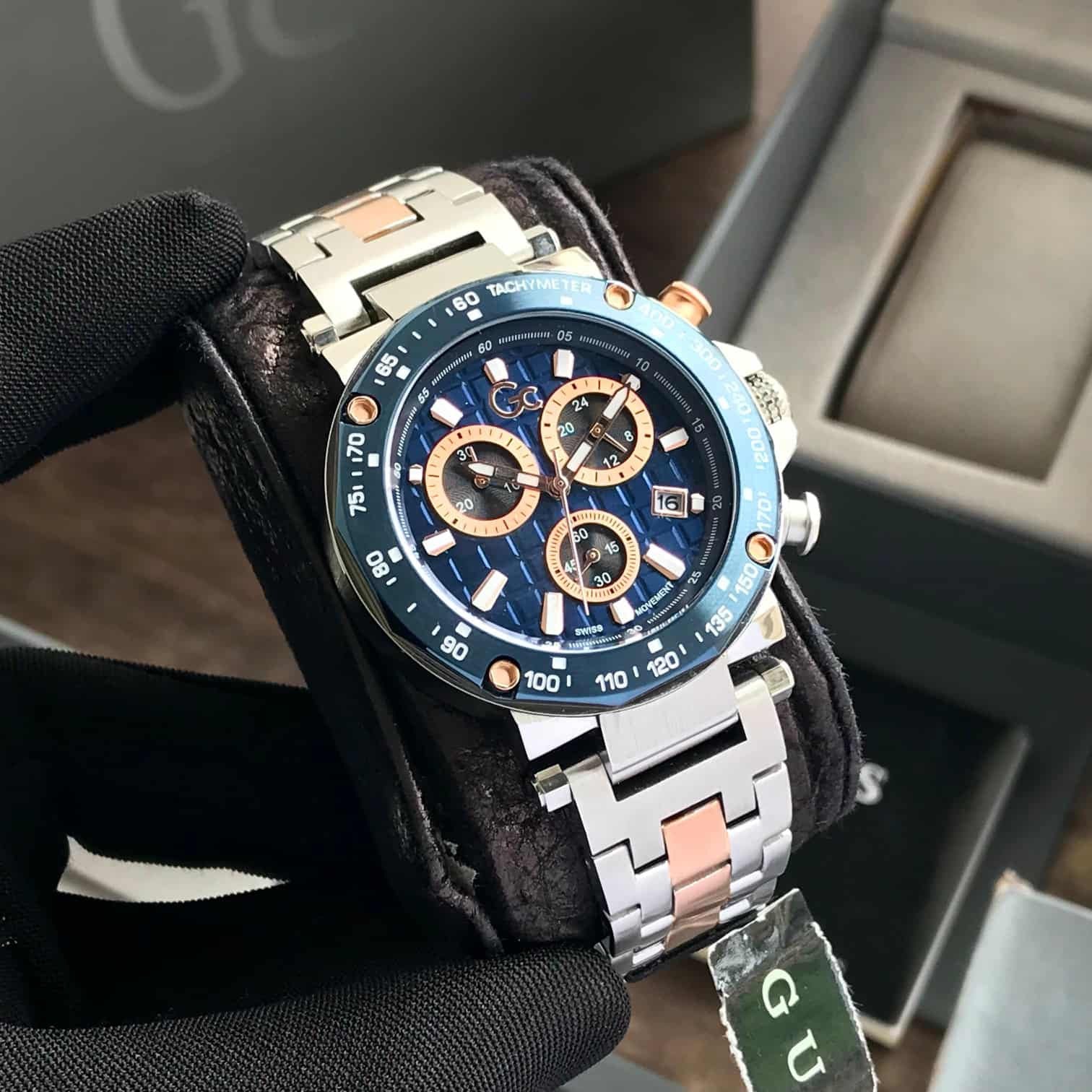 GC Heren Horloge Y81003G7MF Staal Blue Swiss Made Quartz Chronograph