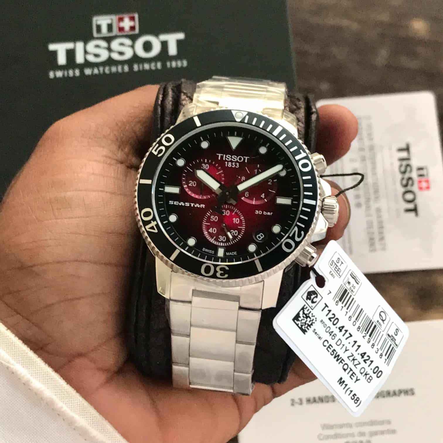 Tissot Seastar 1000 Chronograph Burgundy Dial Stainless Steel Chain Quartz Movement Men’s Watch