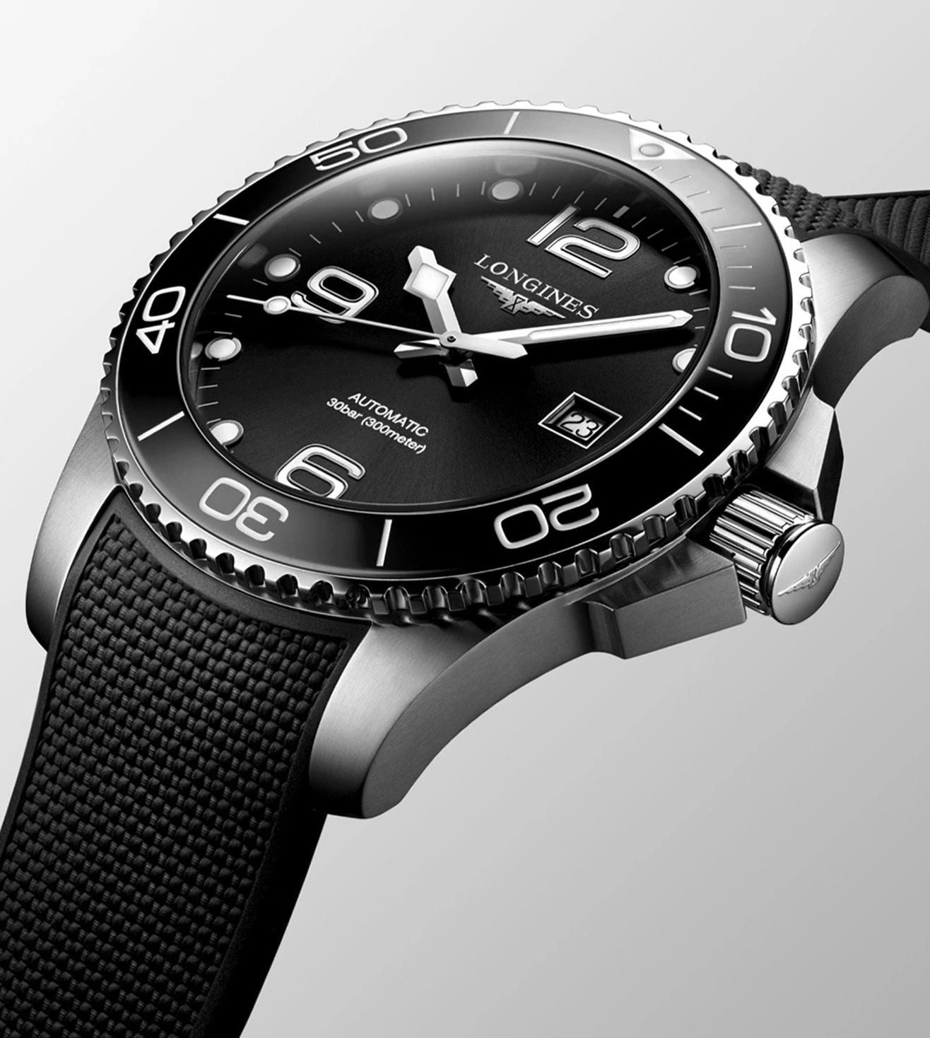 Longines Hydroconquest Silver Black Fiber Automatic Watch for Men’s