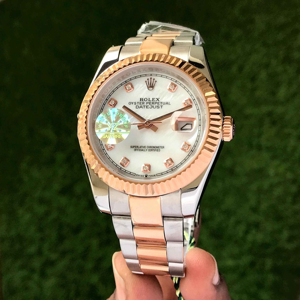 Rolex Date Just 41 Dimond Numbers Automatic Two Tone Mens Watch