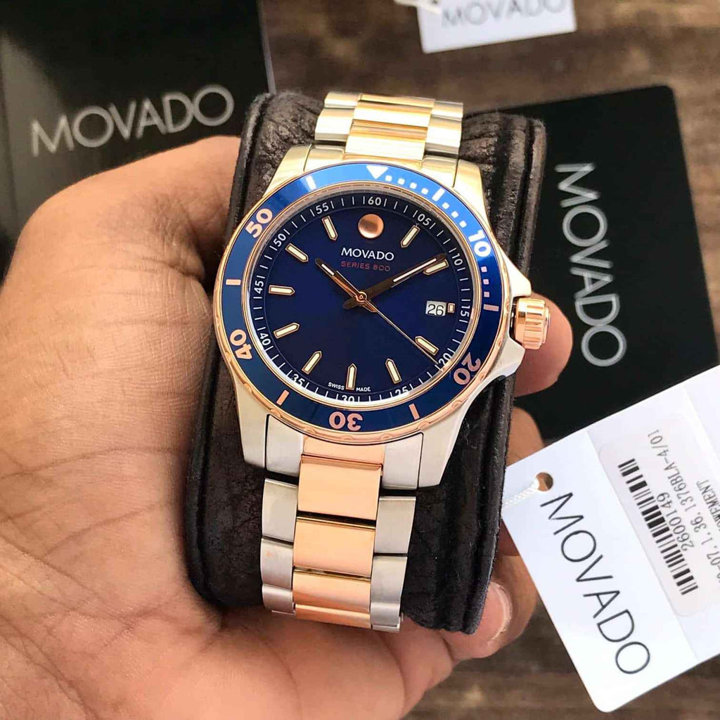 MOVADO Series 800 Two Tone Blue Dial Analog Stainless Steel Mens Watch