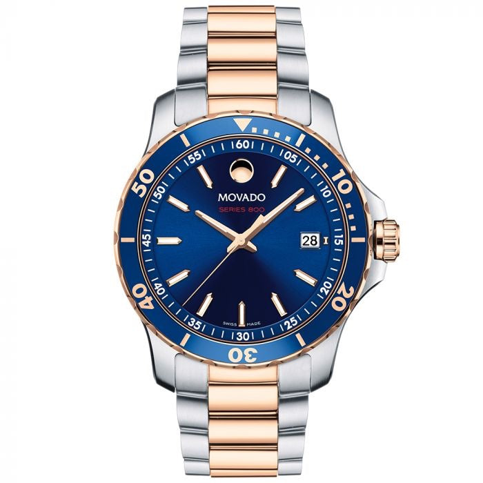 MOVADO Series 800 Two Tone Blue Dial Analog Stainless Steel Mens Watch