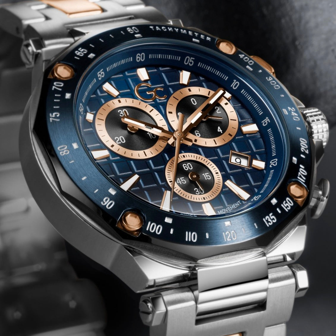 GC Heren Horloge Y81003G7MF Staal Blue Swiss Made Quartz Chronograph