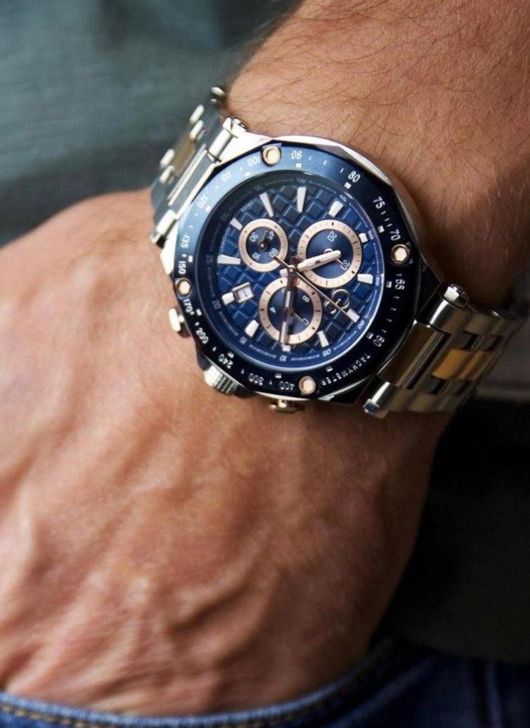 GC Heren Horloge Y81003G7MF Staal Blue Swiss Made Quartz Chronograph