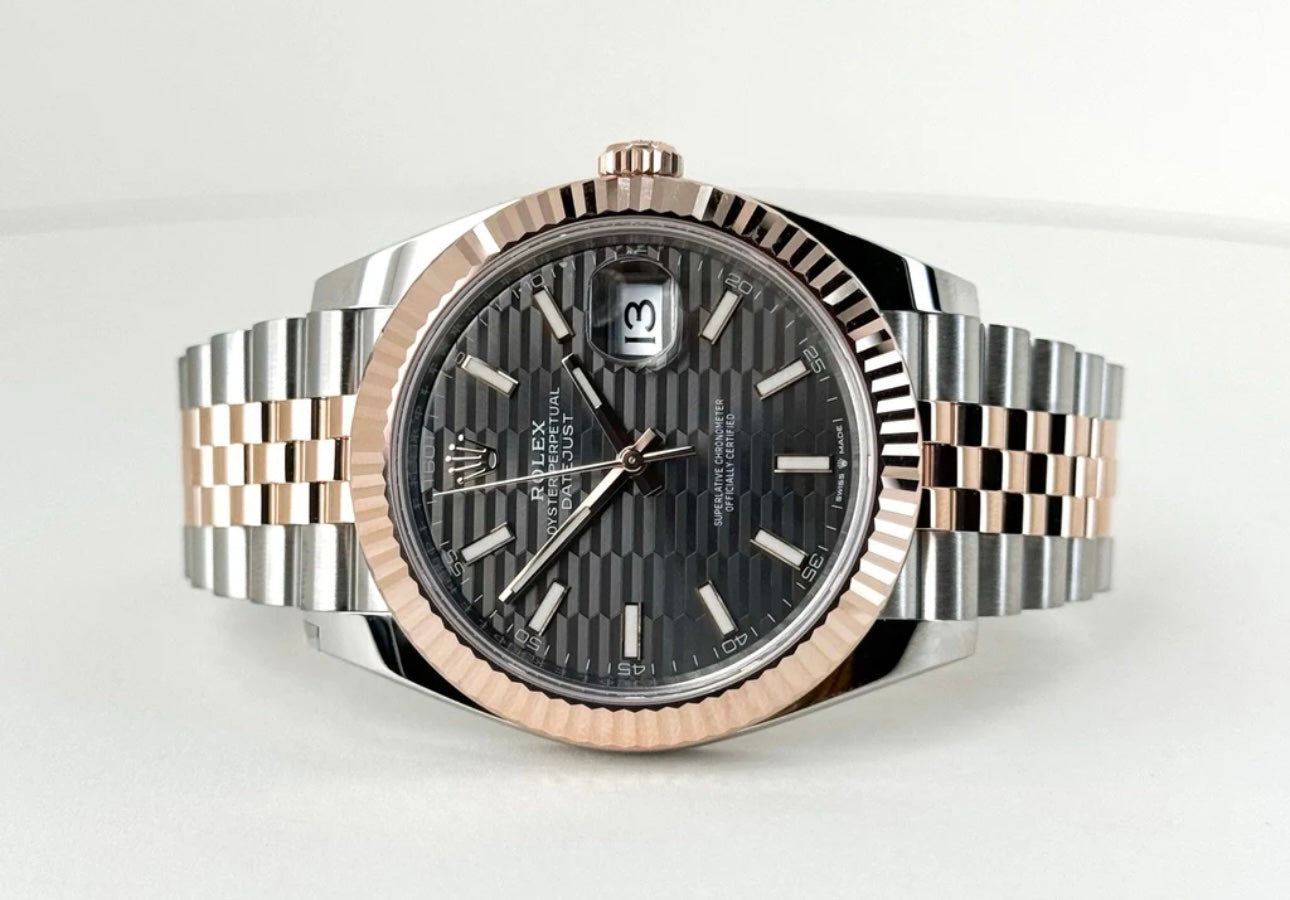 Rolex Datejust 41 Silver Fluted Motif Index Steel & Rose Gold Jubli Chain Swiss ETA Men’s Watch