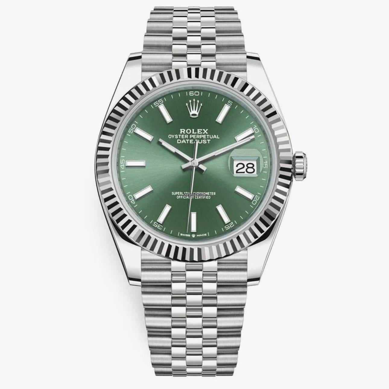 Rolex Date Just 41 Mint Green Dial & Jubli Chain Automatic Mens Watch