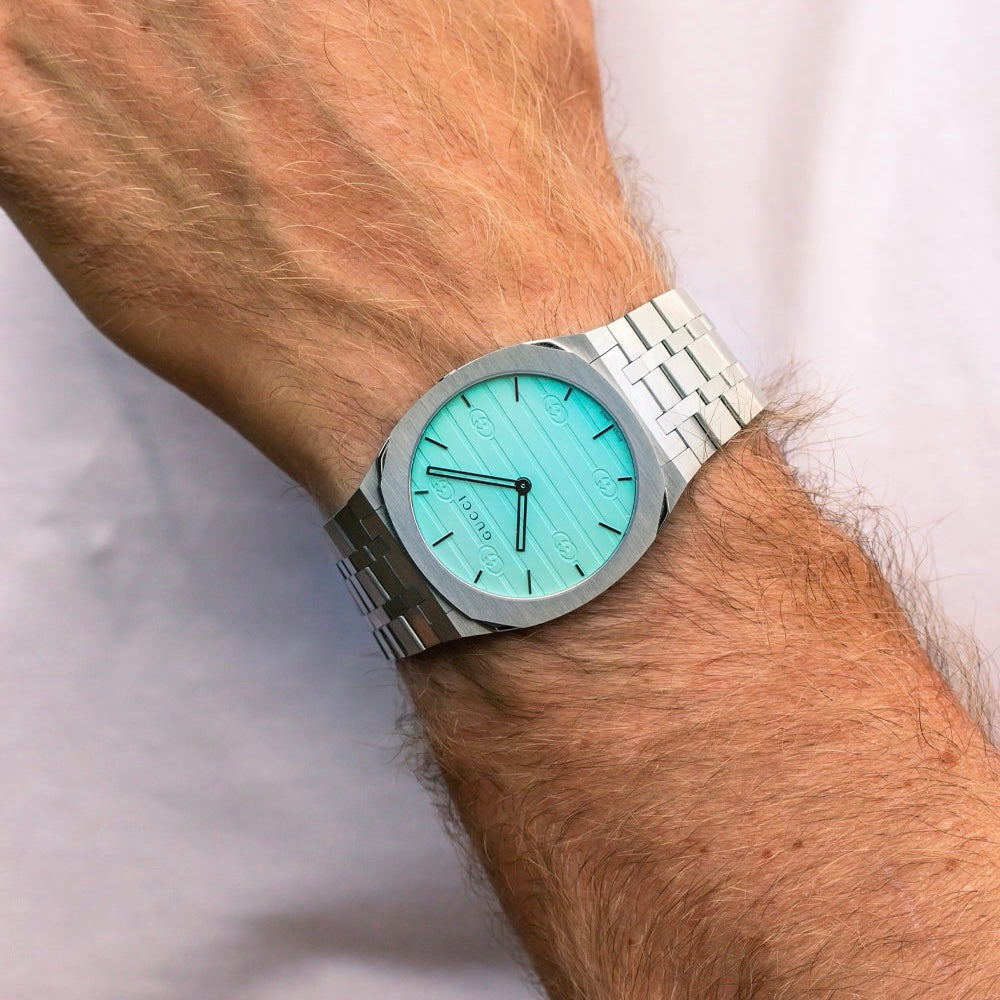 GUCCI 25H 38mm Stainless Steel Quartz Ocean Blue Dial Mens Watch