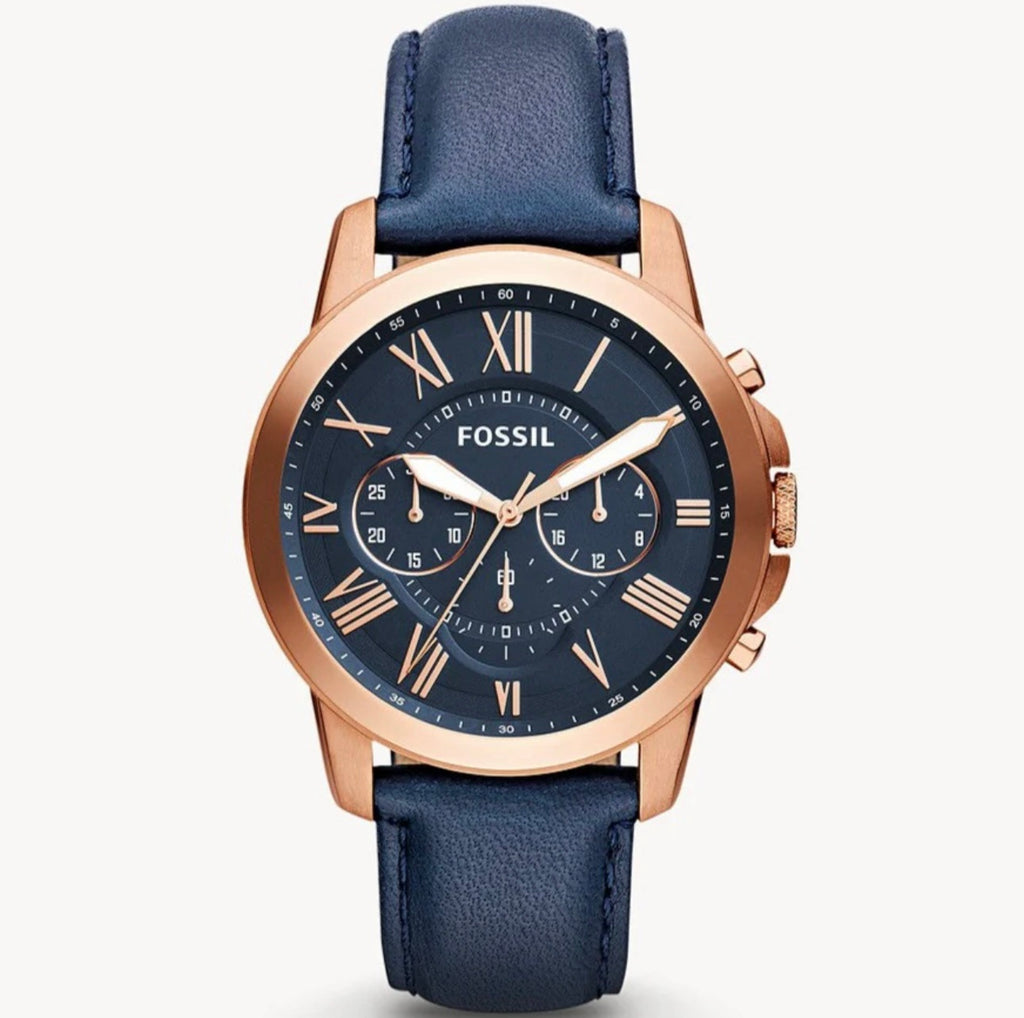 Fossil FS4835 Grant Chronograph Rosegold Blue Mens Watch