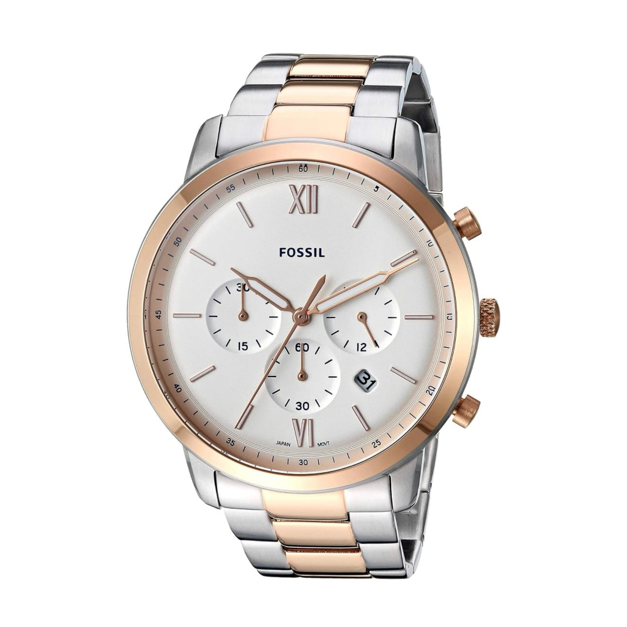 Fossil FS5475 Two Tone White Dial Chronograph Mens Watch