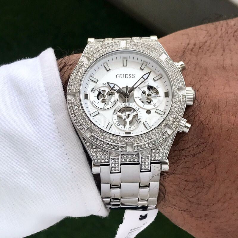 Guess Silver-Tone Exposed Dial Multifunction Mens Watch