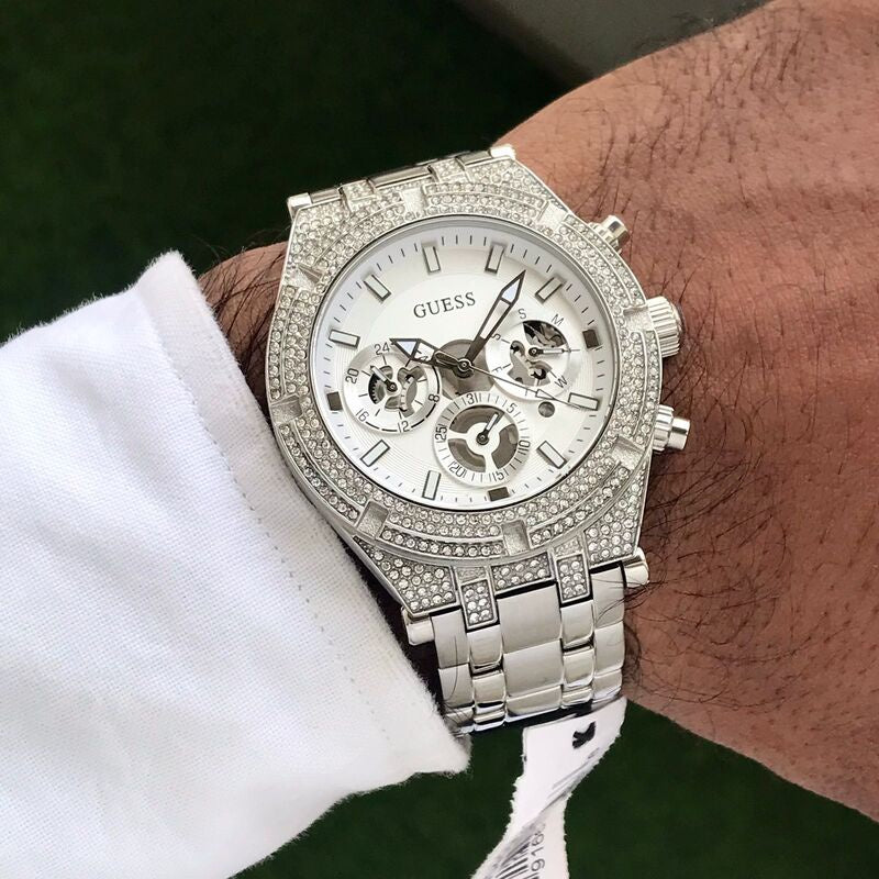 Guess Silver-Tone Exposed Dial Multifunction Mens Watch