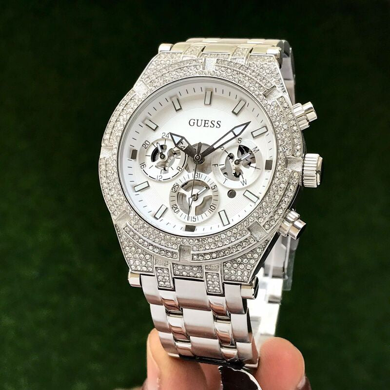 Guess Silver-Tone Exposed Dial Multifunction Mens Watch