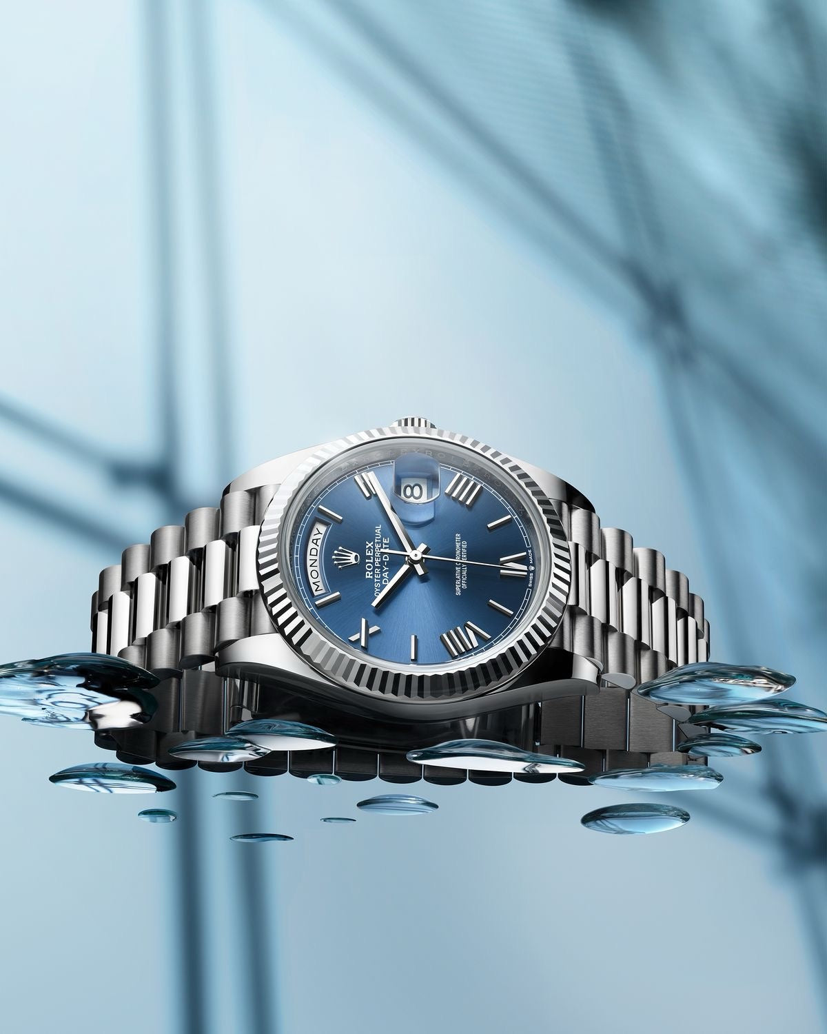 Rolex Day Date 40 Stainless Steel Blue Dial Automatic Mens Watch
