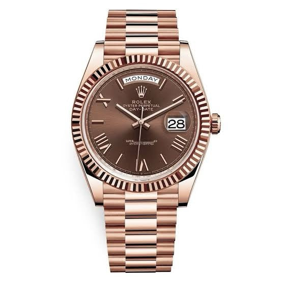 Rolex Day Date 40 Brown Dial Roman Numbers Rosegold Japanese Automatic Mens Watch