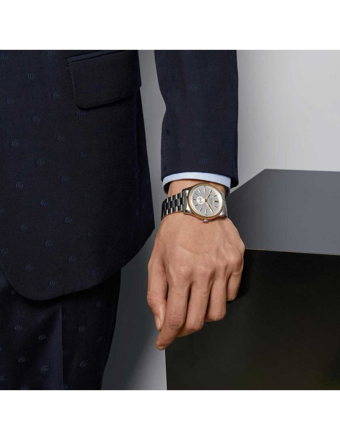 Gucci G-Timeless 40mm Two Tone White Dial Stainless Steel Mens Automatic Watch