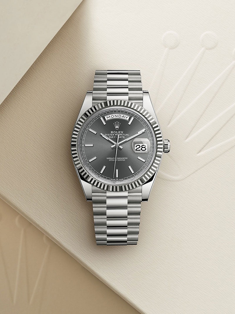 Rolex Day Date 40 Stainless Steel Grey Dial Japanese Automatic Master Quality Mens Watch