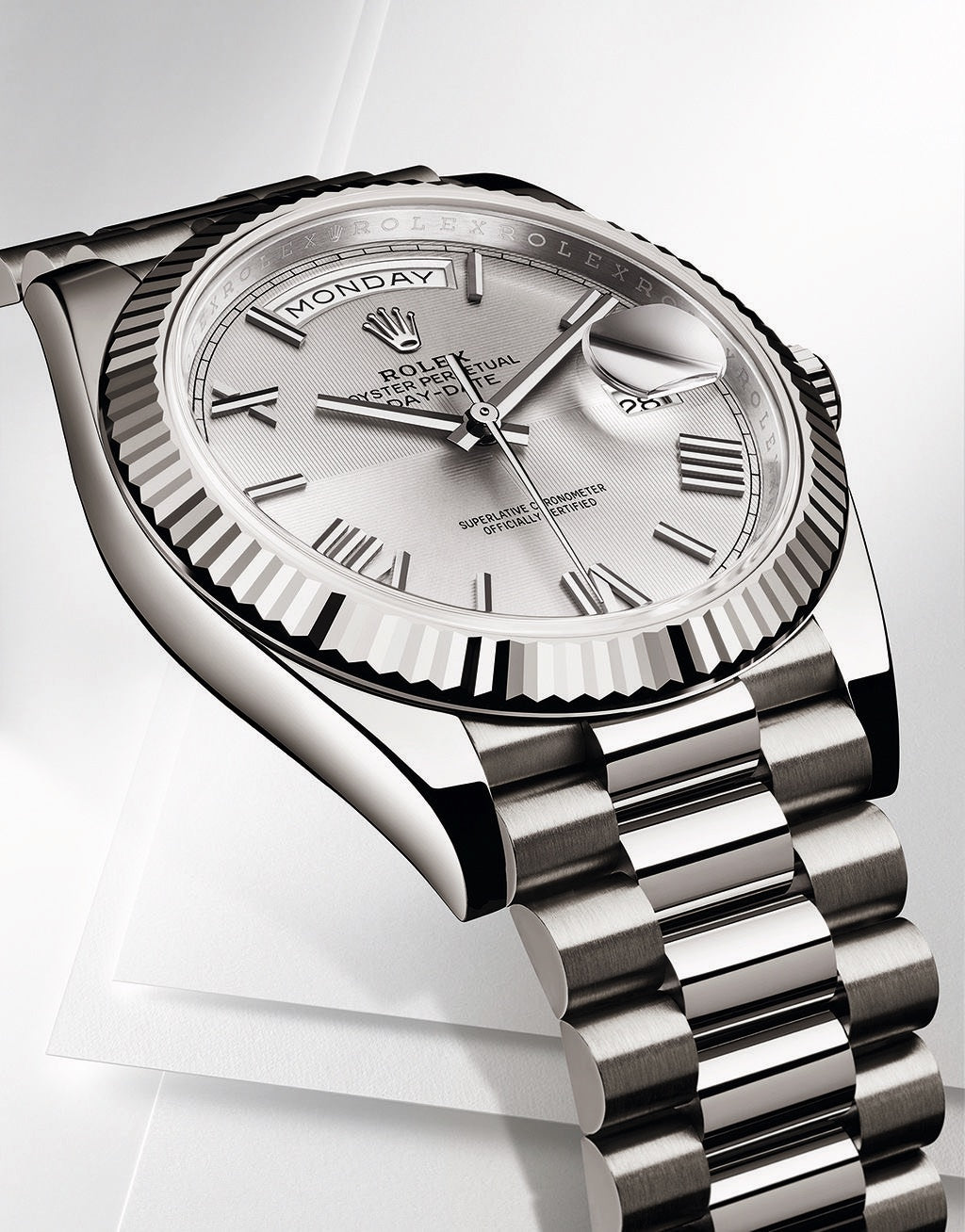 Rolex Day Date 41 Stainless Steel White Dial Japanese Master Quality Mens Watch