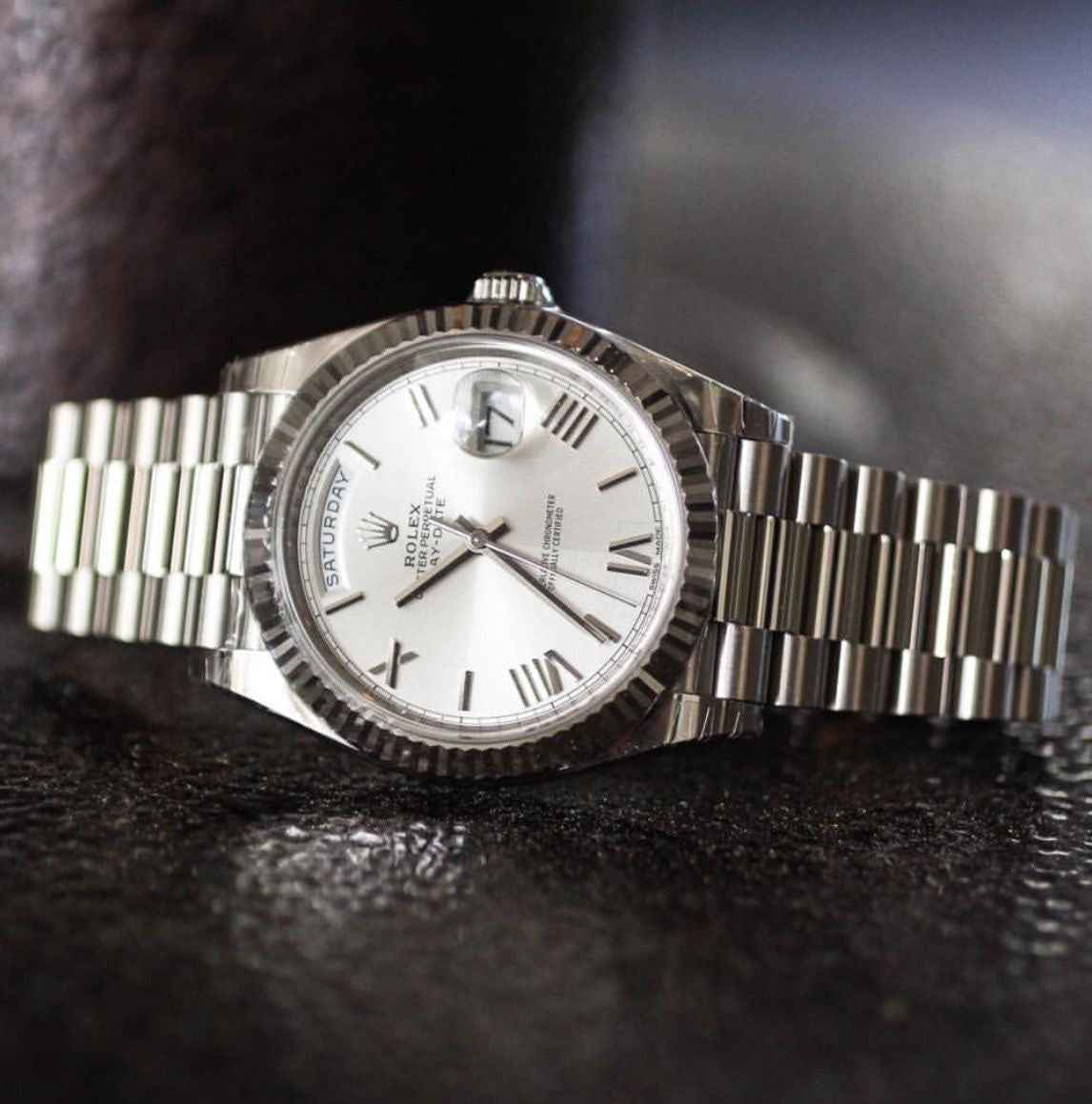 Rolex Day Date 41 Stainless Steel White Dial Japanese Master Quality Mens Watch