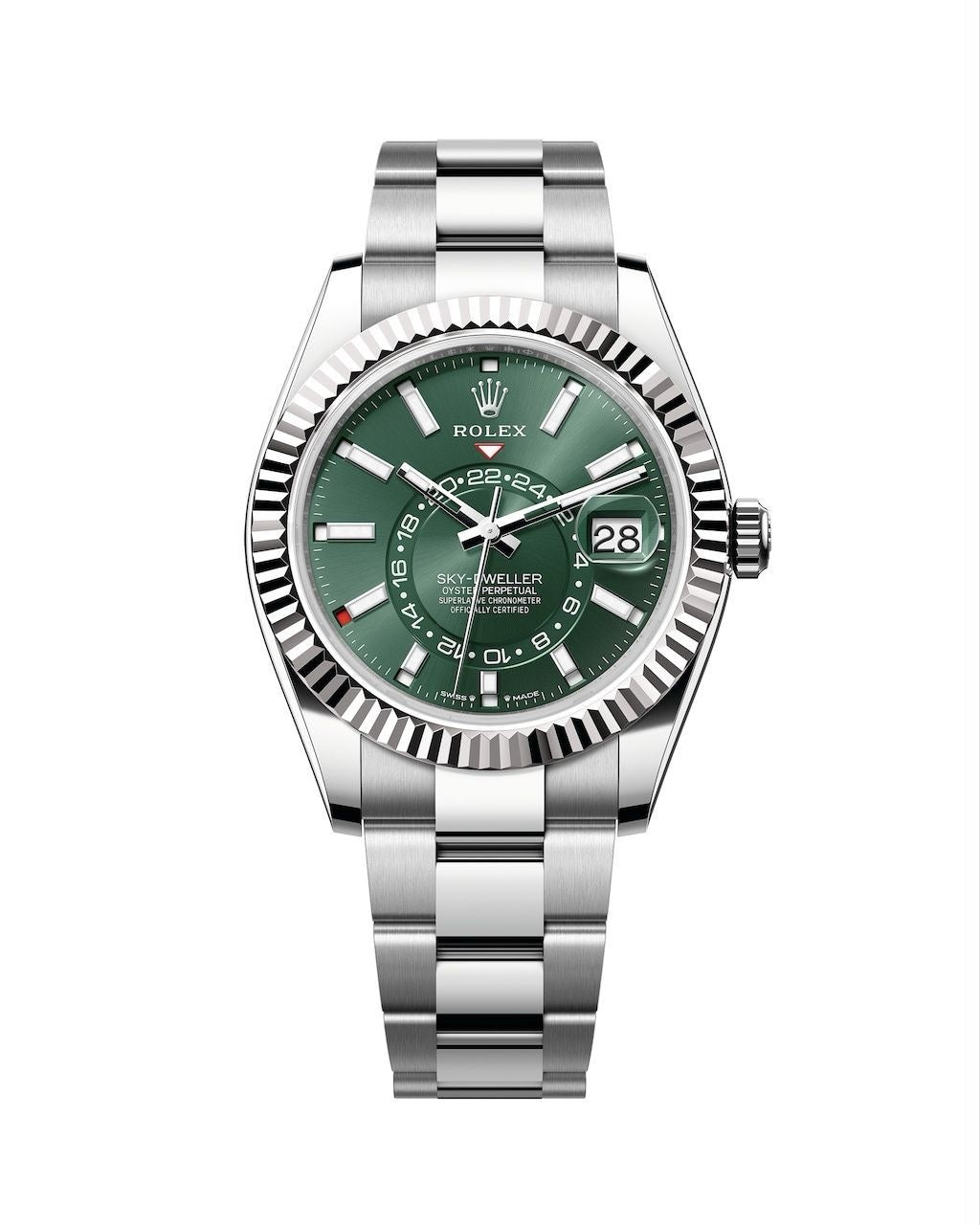 Rolex SkyDweller Silver Green Dial Oyster Chain Belt Automatic Men’s Watch