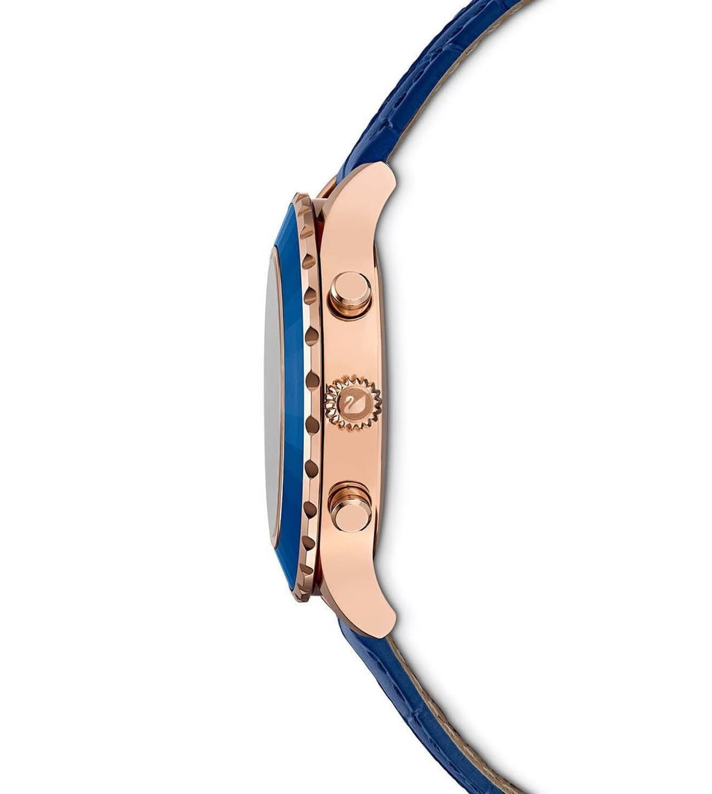 Swarovski Octea Lux Chrono Blue Dial Blue Leather Strap Watch For Women