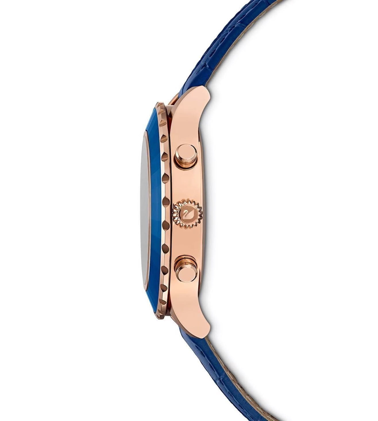 Swarovski Octea Lux Chrono Blue Dial Blue Leather Strap Watch For Women