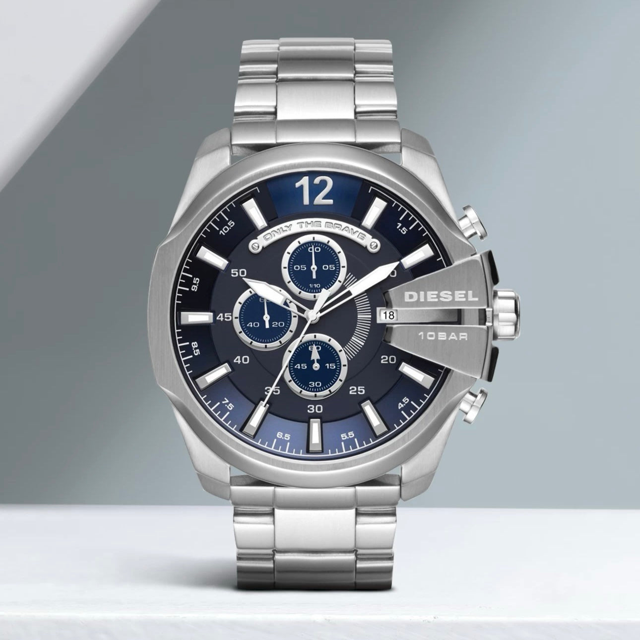 Diesel Mega Chief DZ4417 Silver Blue Chronograph Mens Watch