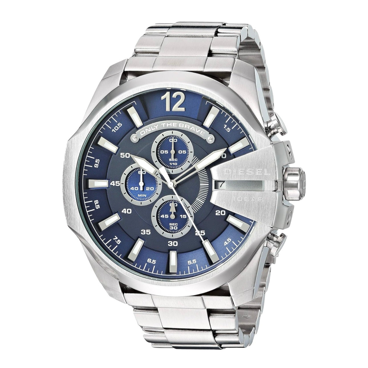Diesel Mega Chief DZ4417 Silver Blue Chronograph Mens Watch