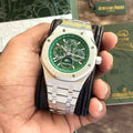 Audemars Piguet Perpetual Calendar Open Worked Silver Green Dial Automatic Mens Watch - Therealtime