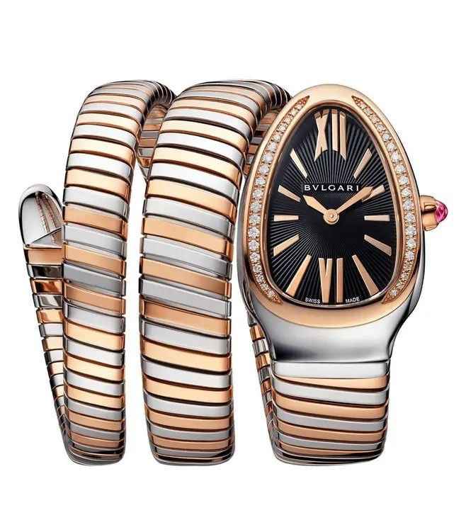 Bvlagri Rose-Gold Stainless Steel & Diamond Serpenti Tubogas Womens Watch - Therealtime