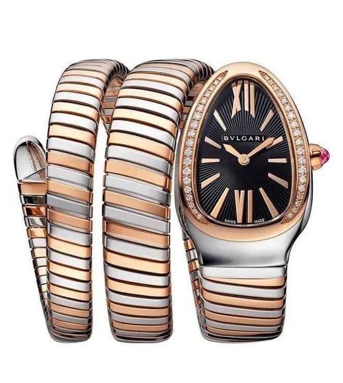 Bvlagri Rose-Gold Stainless Steel & Diamond Serpenti Tubogas Womens Watch - Therealtime