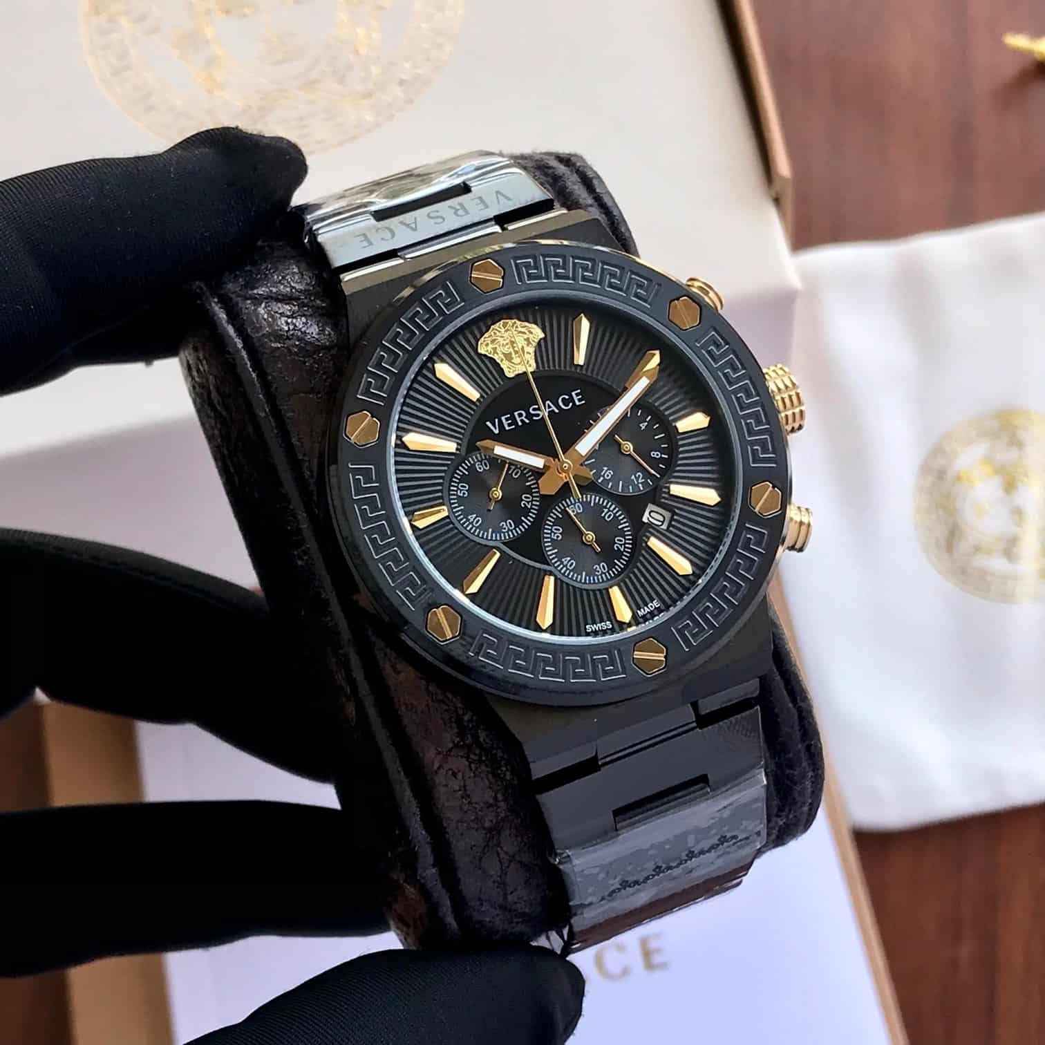 Versace Greca Logo Japanese Full Black Quartz Mens Watch