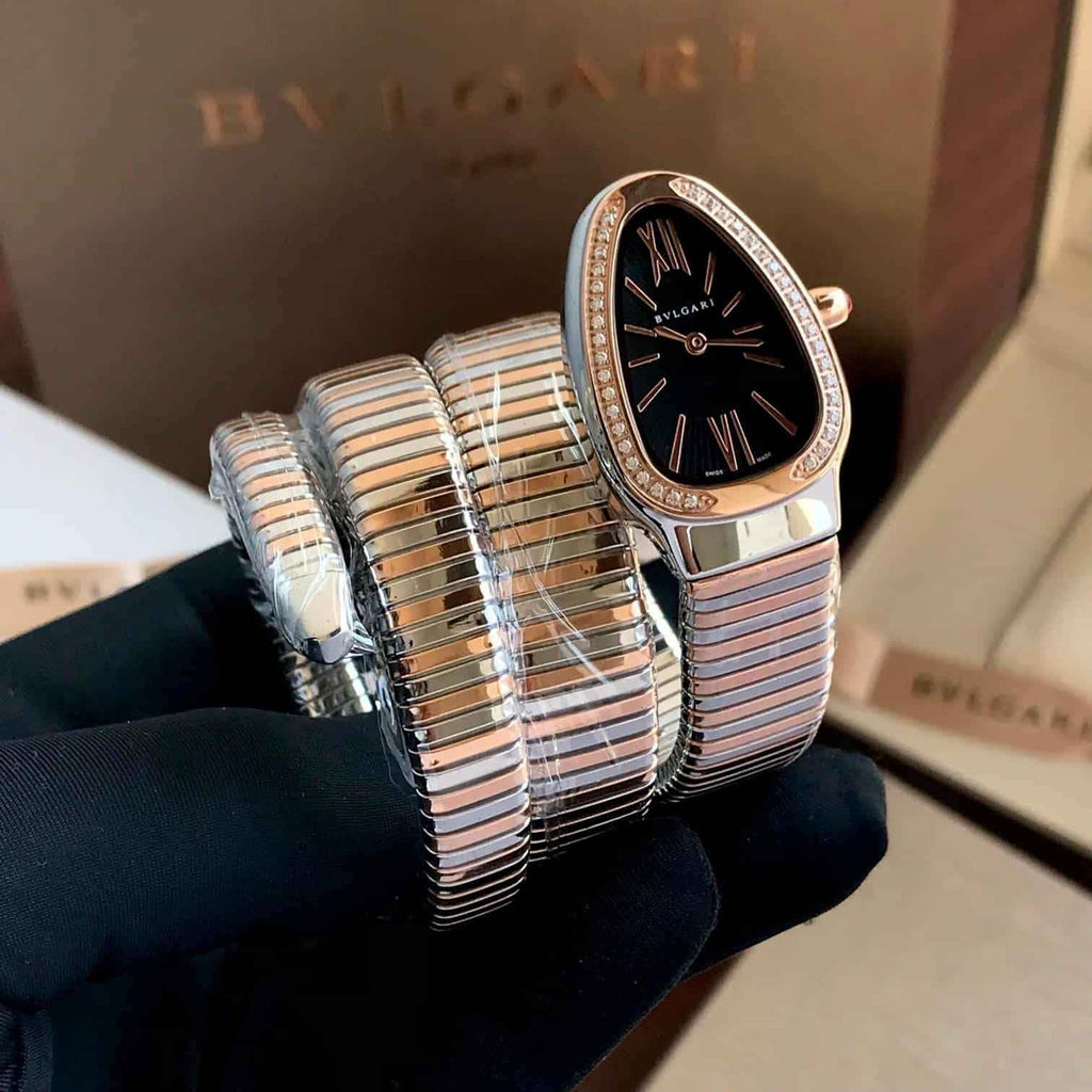 Bvlagri Rose-Gold Stainless Steel & Diamond Serpenti Tubogas Womens Watch - Therealtime
