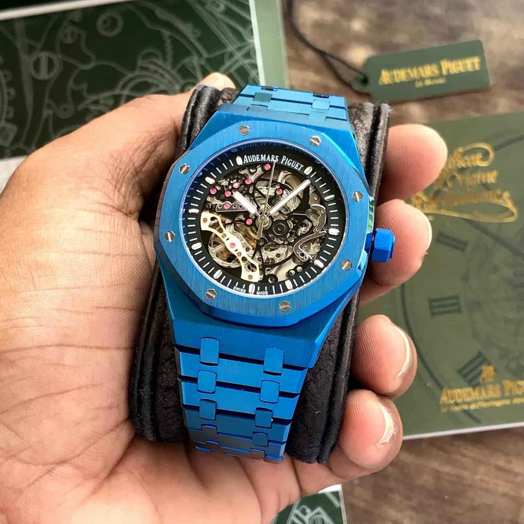 Audemars Piguet Royal Oak Double Balance Wheel Open worked Full Blue Skeleton Dial Automatic Mens Watch - Therealtime