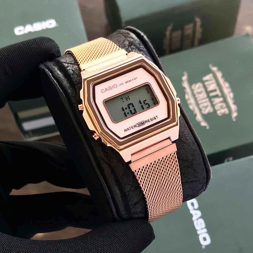 Casio Vintage Gold A700WM-7ADF Digital Dial Stainless Steel Mesh Band - Therealtime