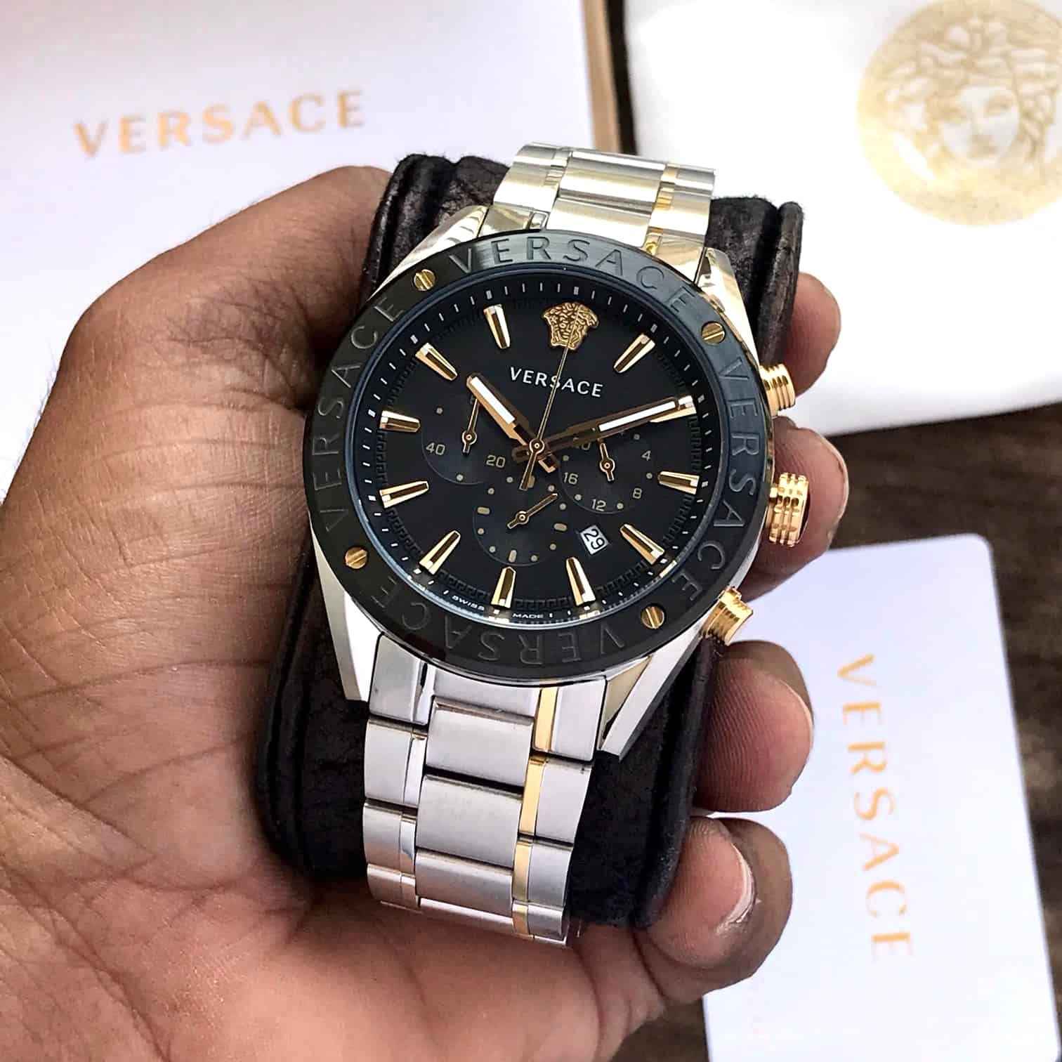 VERSACE Male Black Stainless Steel Chronograph Watch VEHB00619