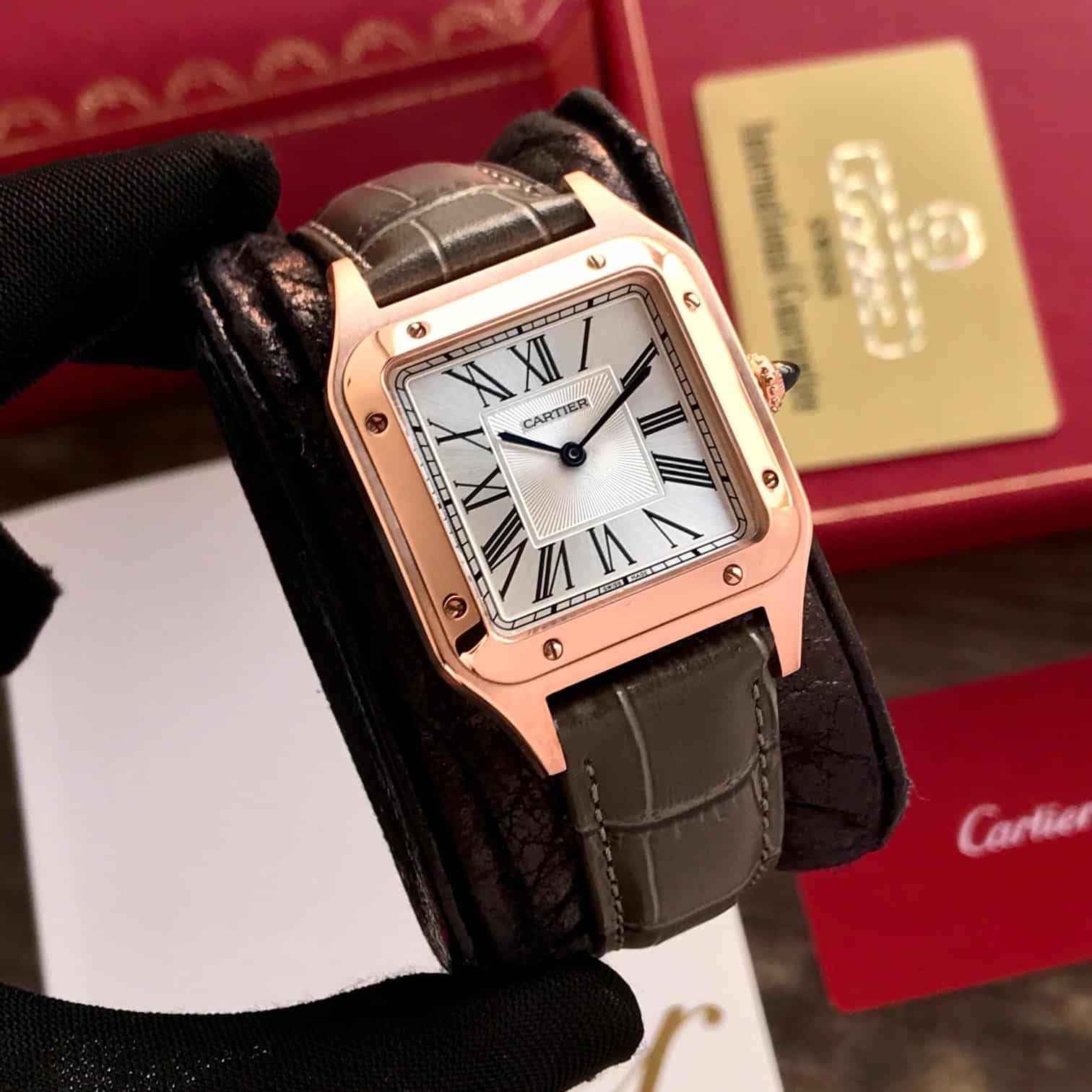Cartier De Santos Dumont Premium RoseGold White Dial Unisex Watch - Therealtime