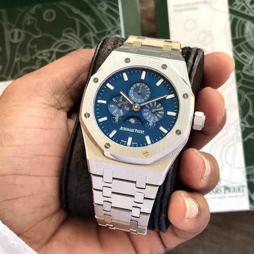 Audemars Piguet Royal Oak 41 Perpetual Calendar Ultra-Thin Silver Blue Dial Automatic Mens Watch - Therealtime