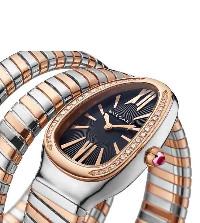 Bvlagri Rose-Gold Stainless Steel & Diamond Serpenti Tubogas Womens Watch - Therealtime