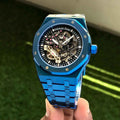 Audemars Piguet Royal Oak Double Balance Wheel Open worked Full Blue Skeleton Dial Automatic Mens Watch - Therealtime
