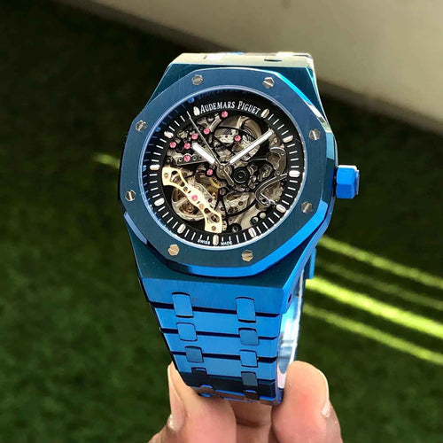 Audemars Piguet Royal Oak Double Balance Wheel Open worked Full Blue Skeleton Dial Automatic Mens Watch - Therealtime