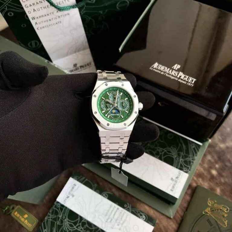 Audemars Piguet Perpetual Calendar Open Worked Silver Green Dial Automatic Mens Watch - Therealtime