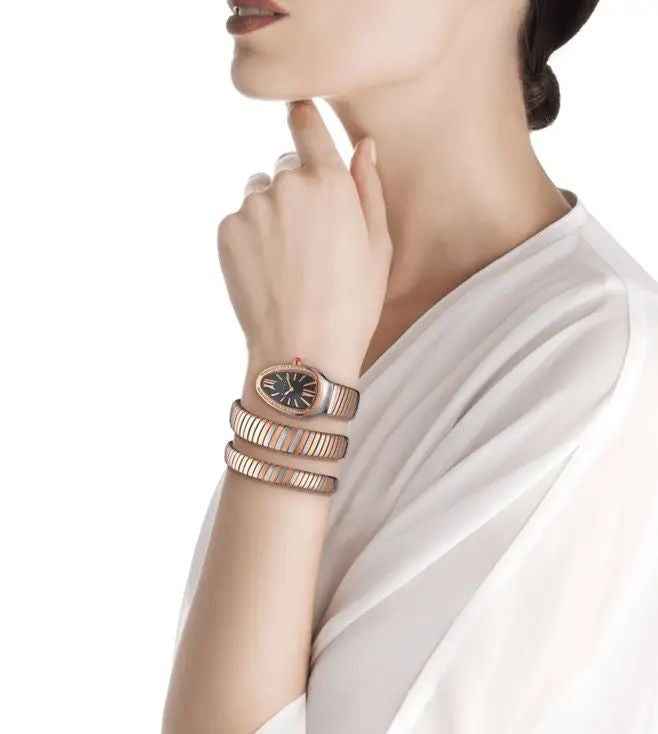 Bvlagri Rose-Gold Stainless Steel & Diamond Serpenti Tubogas Womens Watch - Therealtime
