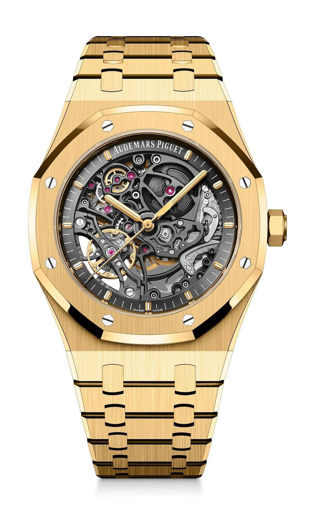 Audemars Piguet Royal Oak Double Balance Wheel Open worked Full Gold Skeleton Dial Automatic Mens Watch - Therealtime