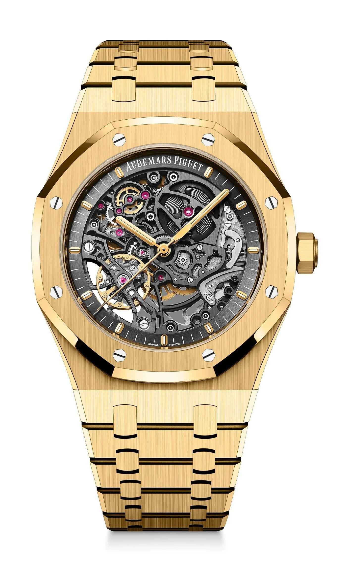Audemars Piguet Royal Oak Double Balance Wheel Open worked Full Gold Skeleton Dial Automatic Mens Watch - Therealtime