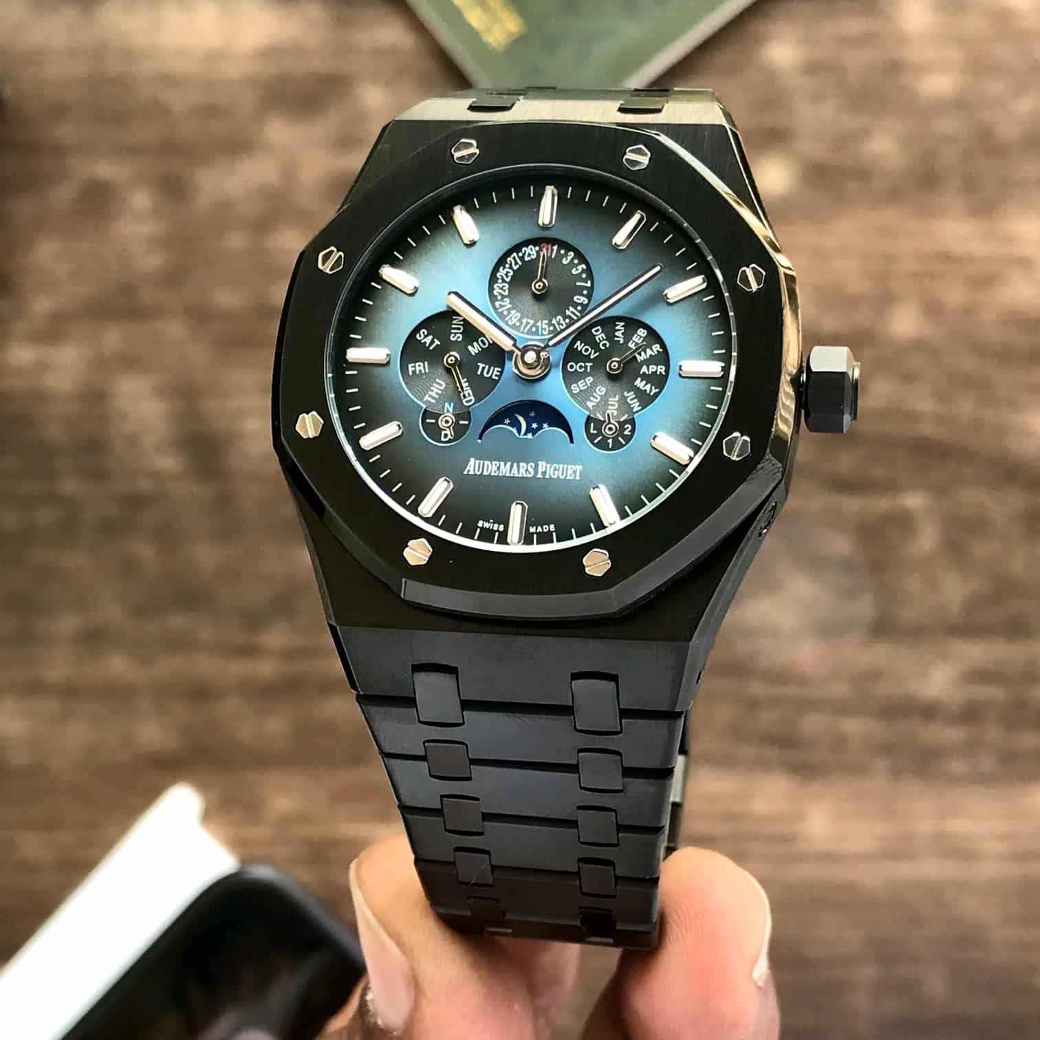 Audemars Piguet Royal Oak Perpetual Calendar Ultra Thin Black Blue Dial Automatic Mens Watch
