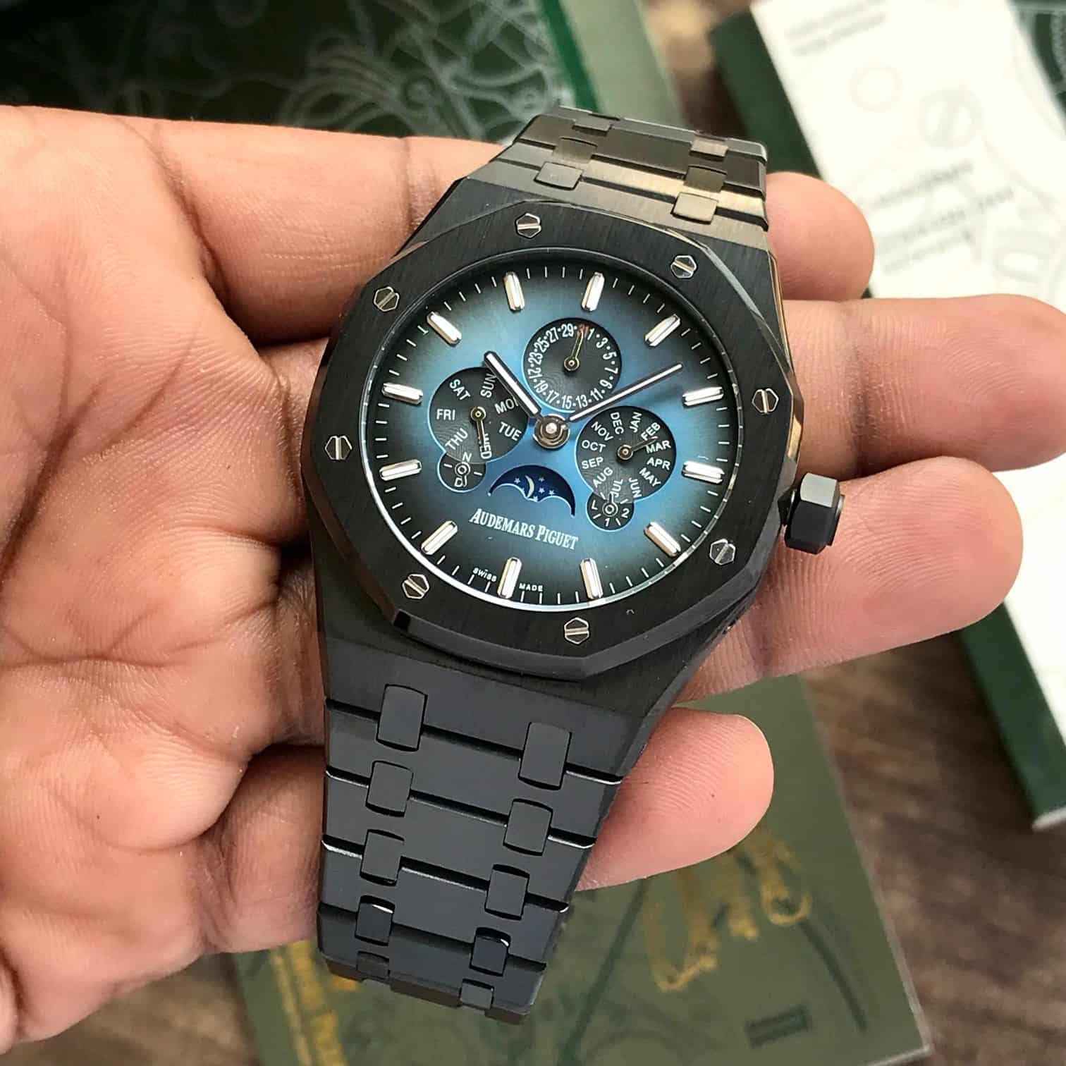 Audemars Piguet Royal Oak Perpetual Calendar Ultra Thin Black Blue Dial Automatic Mens Watch