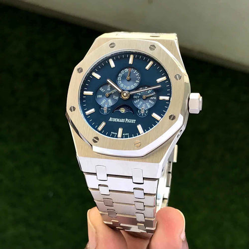 Audemars Piguet Royal Oak 41 Perpetual Calendar Ultra-Thin Silver Blue Dial Automatic Mens Watch - Therealtime