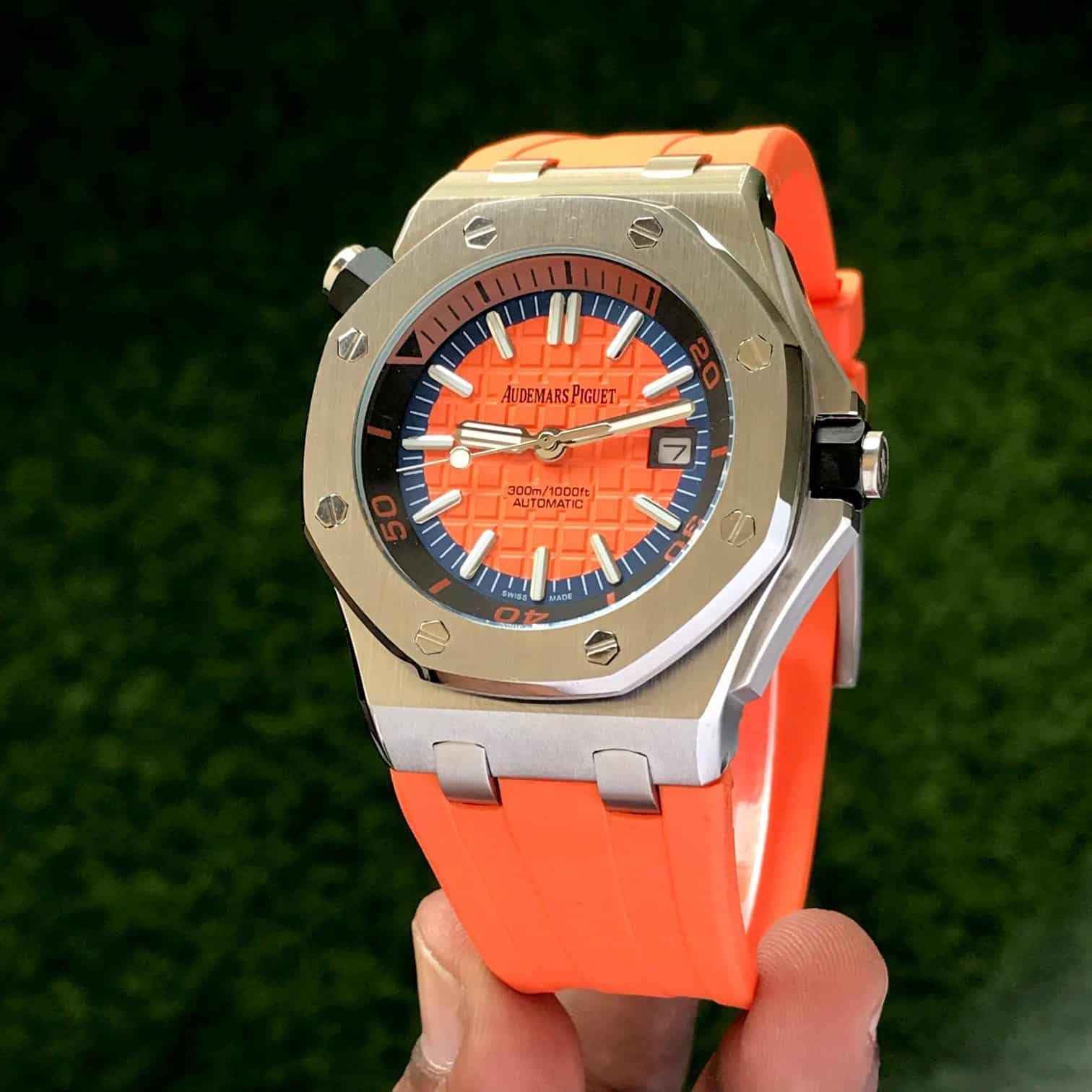 Audemars Piguet Royal Oak Offshore Stainless Steel Orange Dial Automatic Mens Watch - Therealtime
