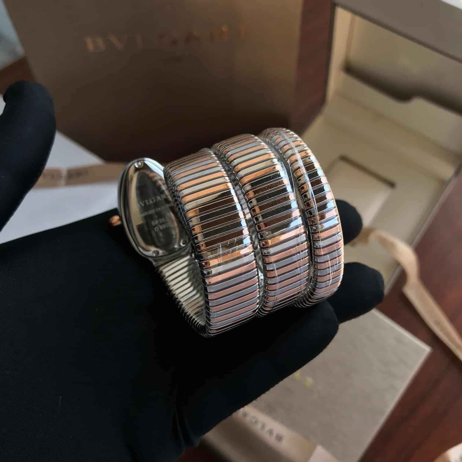 Bvlagri Rose-Gold Stainless Steel & Diamond Serpenti Tubogas Womens Watch - Therealtime
