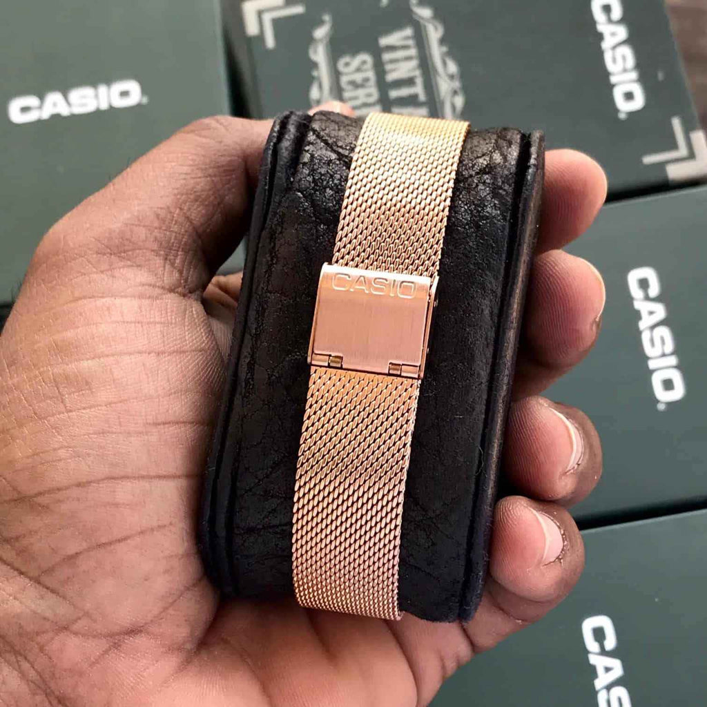 Casio Vintage Gold A700WM-7ADF Digital Dial Stainless Steel Mesh Band - Therealtime